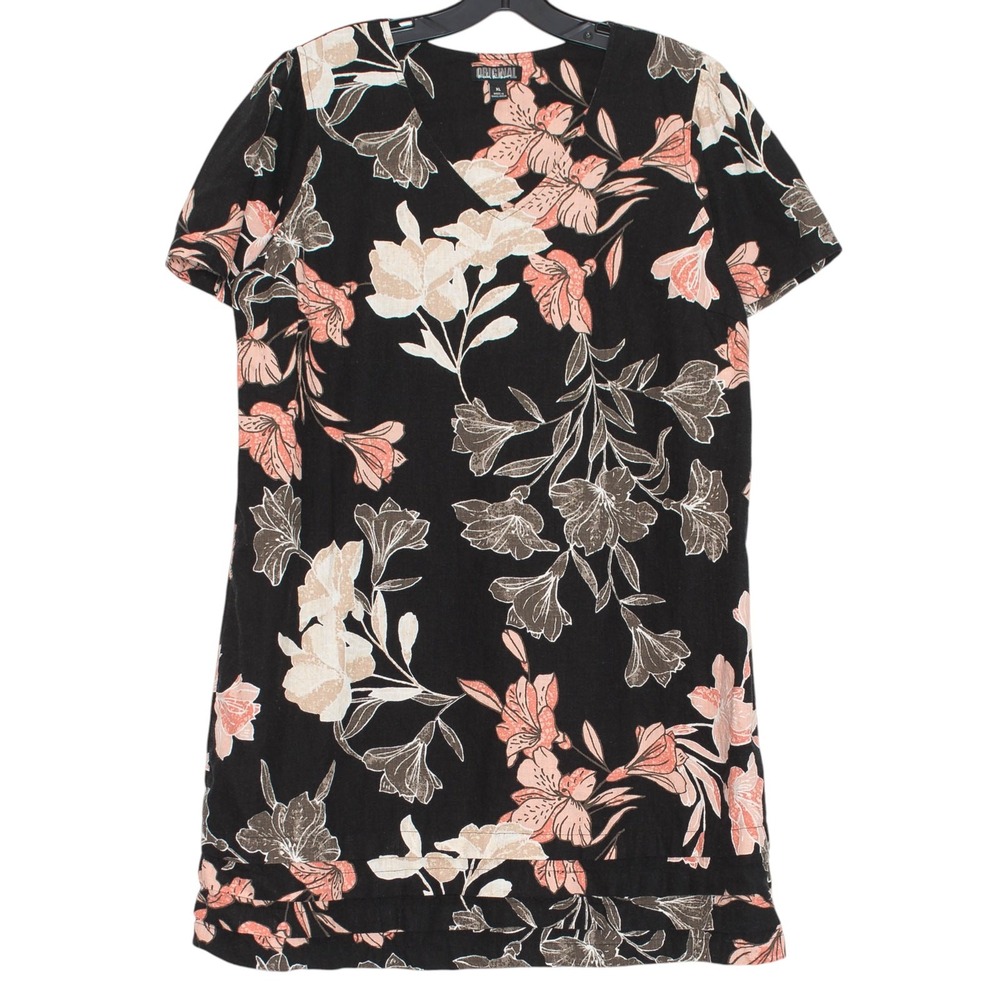 Black Floral Y2K Mini Dress Nicole Miller Linen Blend XL Dark Cottagecore Boho